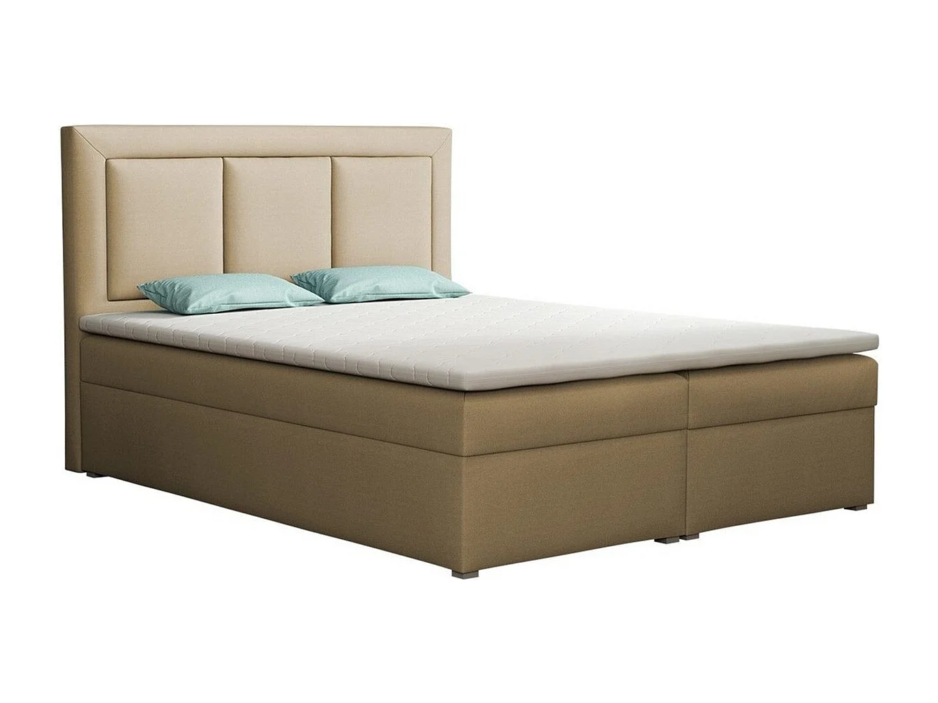 Cama continental Pomona 112, Casal, Castanho claro, Tecido, 14x22x12cm