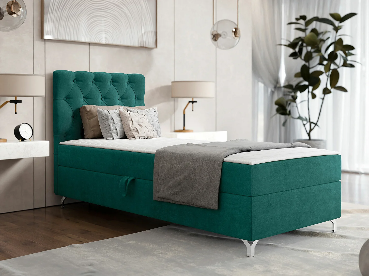 Cama continental Memphis 142, Continental, Individuales, Verde, 90x200, Tapiz, Somieres,