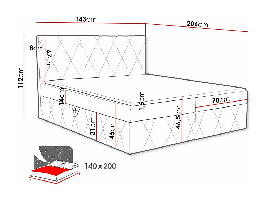Cama continental Comfivo 225, Casal, Castanho, Tecido, 14x21x11cm