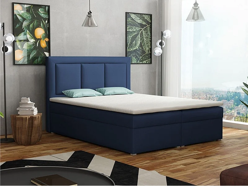 Cama continental Pomona 112, Casal, Azul, Tecido, Estrados de cama