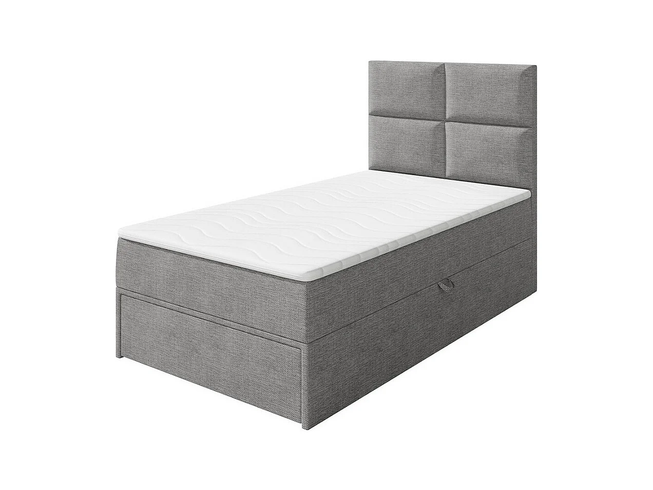 Lit continental Eugene 100, Unique, Continental, Gris, 100x200, Tapisserie, 100x207x120cm