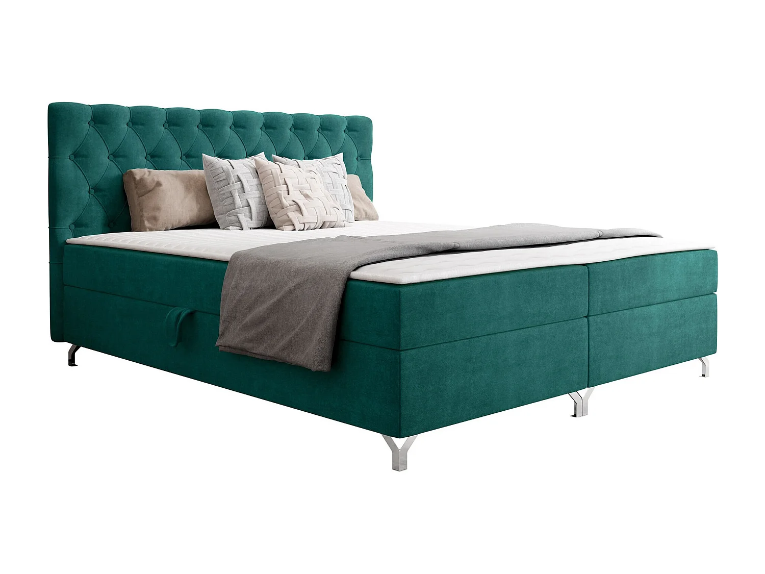 Cama continental Memphis 141, Continental, Doble, Verde, 140x200, Somieres, 146x207x114cm
