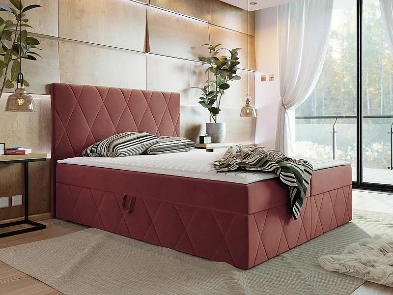 Lit continental Comfivo 225, Double, Continental, Rose, 180x200, Tapisserie, 183x206cm