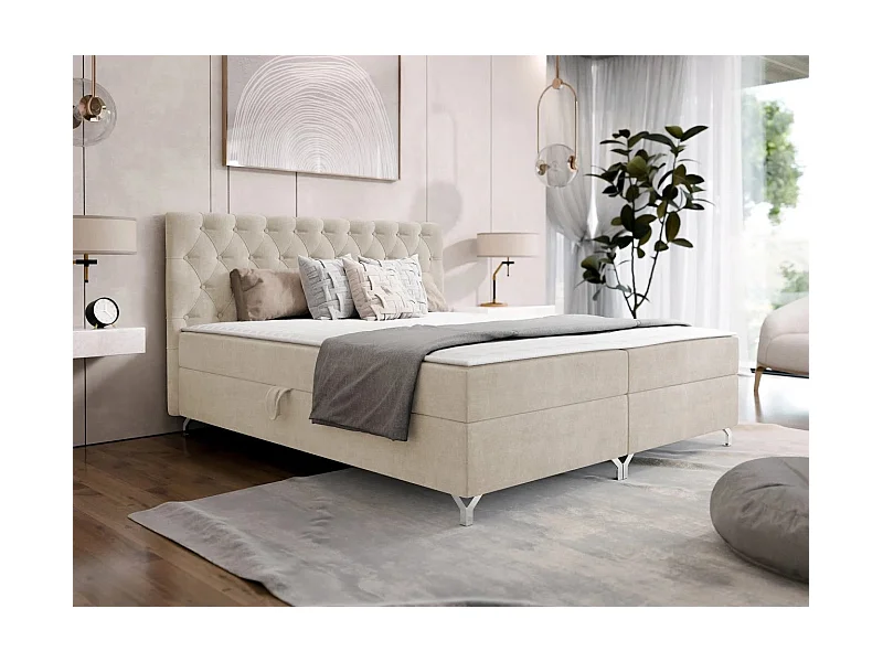 Cama continental Memphis 141, Continental, Doble, De color marrón claro, 200x200, 206cm