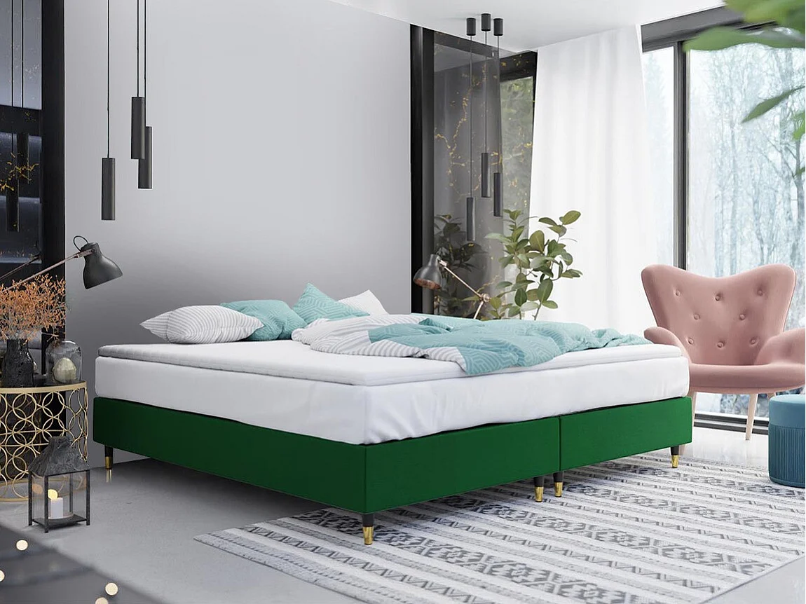 Cama continental Logan 109, Casal, Verde, Tecido, Estrados de cama