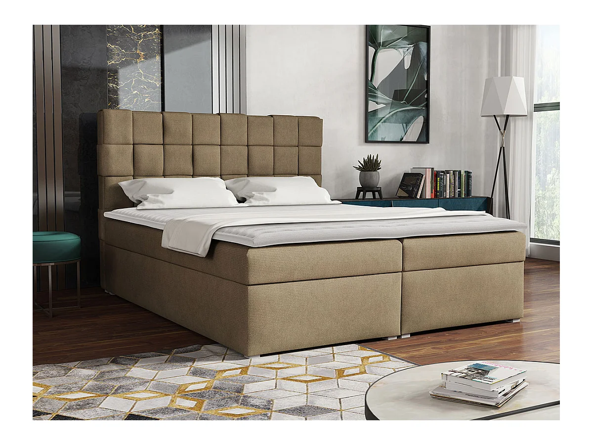 Lit continental Pomona 117, Continental, Double, Brun clair, 160x200, Tapisserie, 160cm