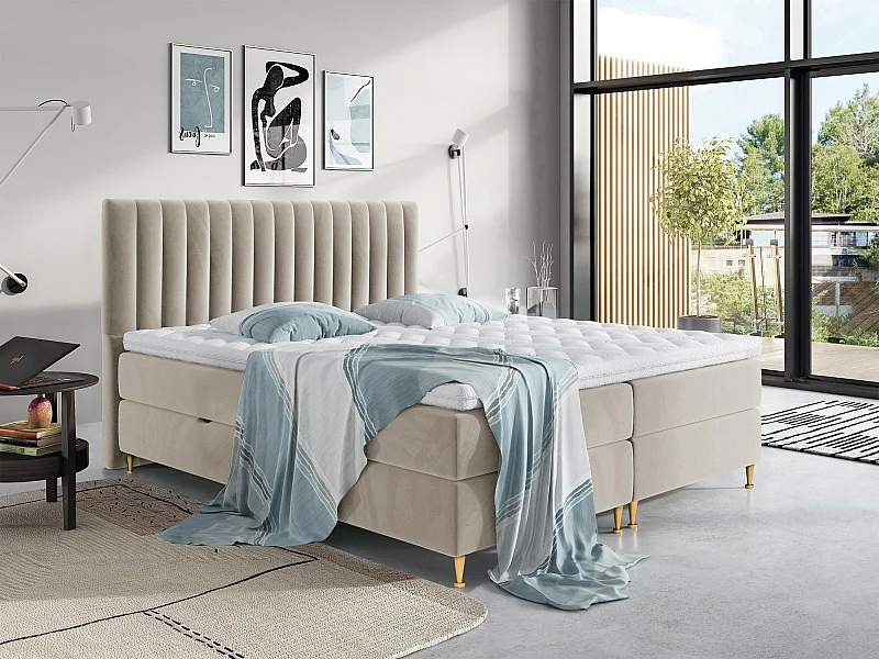 Cama continental ComfiDream 156, Casal, Castanho claro, Tecido