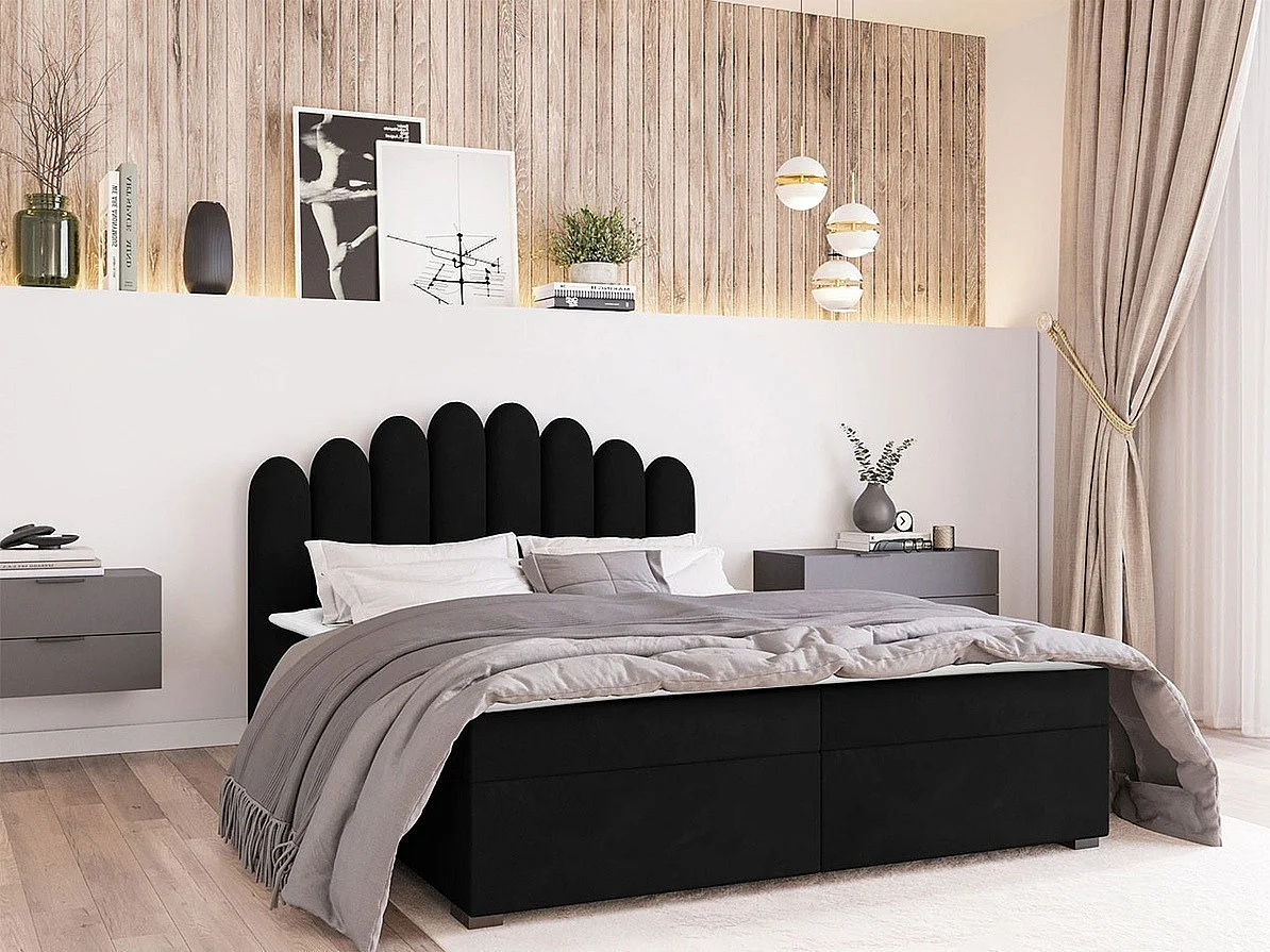 Cama continental Stamford 100, Casal, Preto, Tecido, Estrados de cama