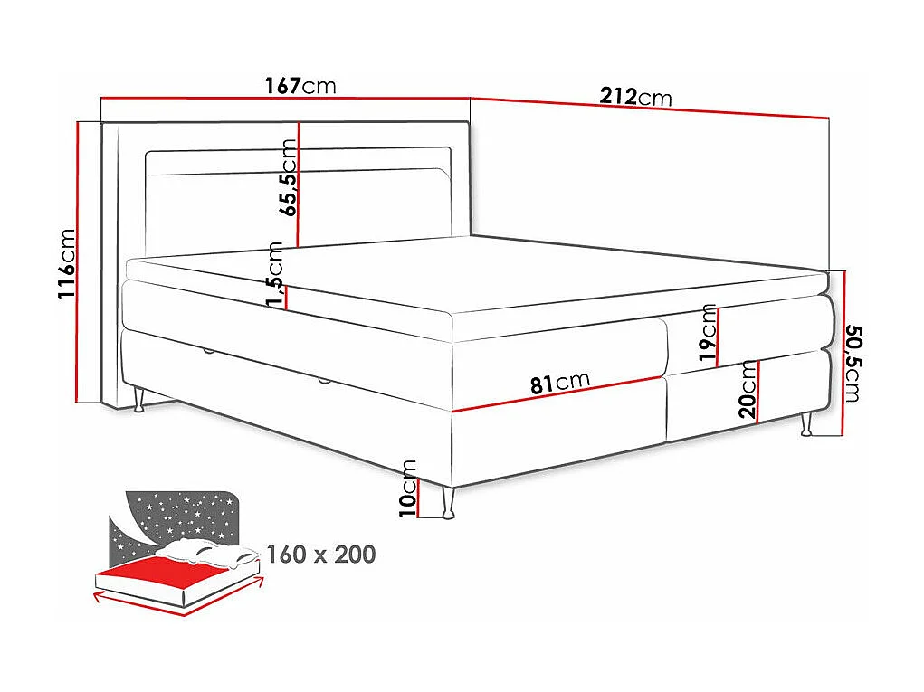 Lit continental ComfiDream 182, Continental, Double, Blanc, 160x200, Faux cuir, 167x212cm