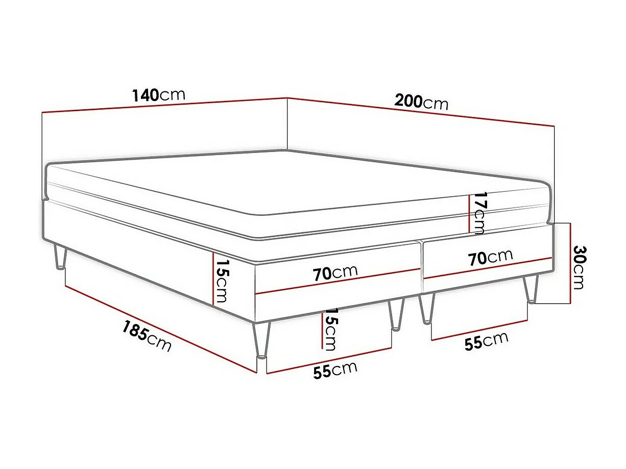 Letto continentale Logan 109, Doppio, Continentale, Bianco, 140x200, Eco-pelle, 140x200cm