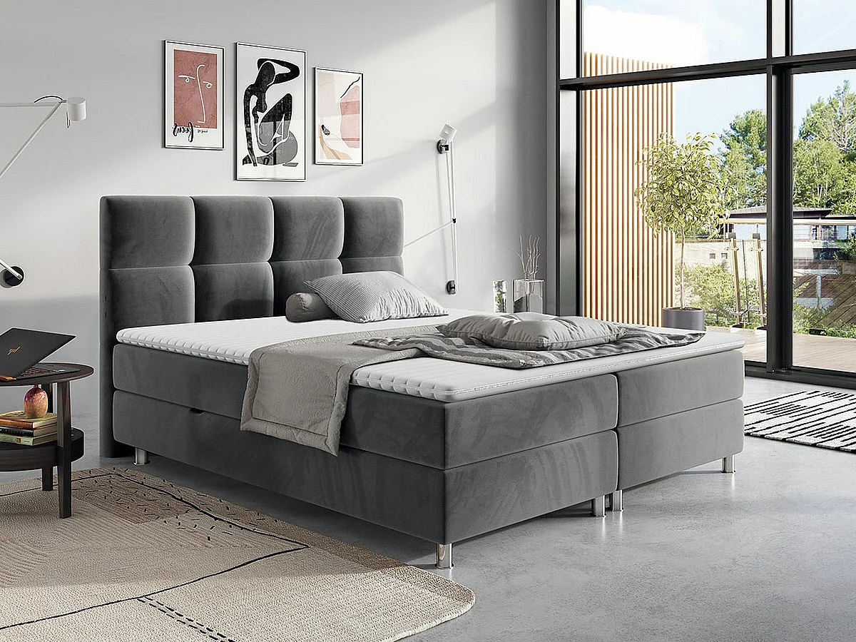 Lit continental ComfiDream 123, Continental, Double, Gris, 140x200, Tapisserie, 152x210cm