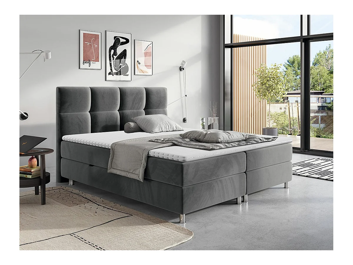 Lit continental ComfiDream 123, Continental, Double, Gris, 140x200, Tapisserie, 152x210cm