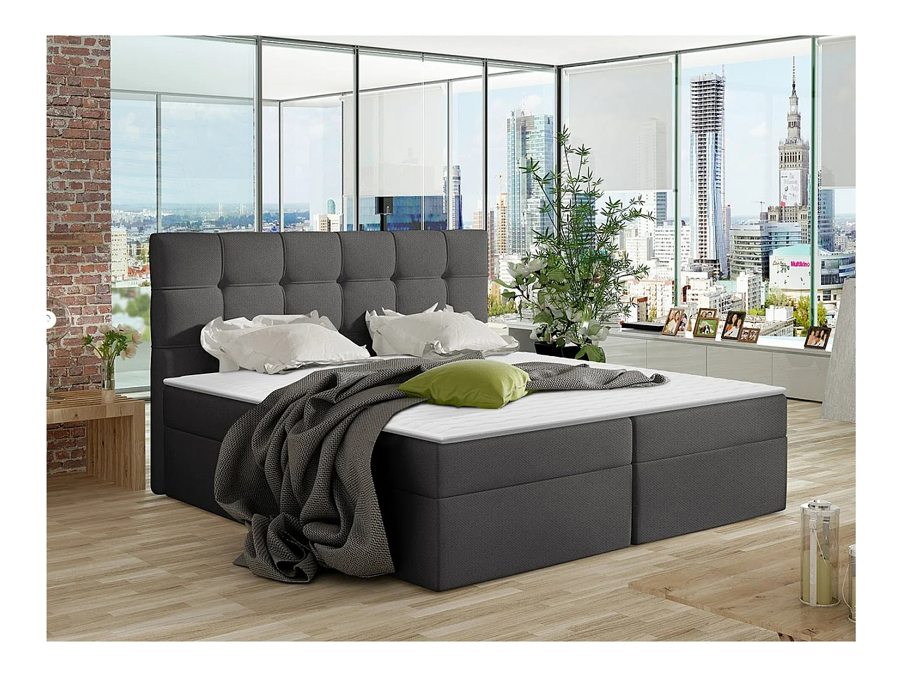 Letto continentale Comfivo 195, Doppio, Continentale, Grigio, 140x200, Arazzo, 146x206cm