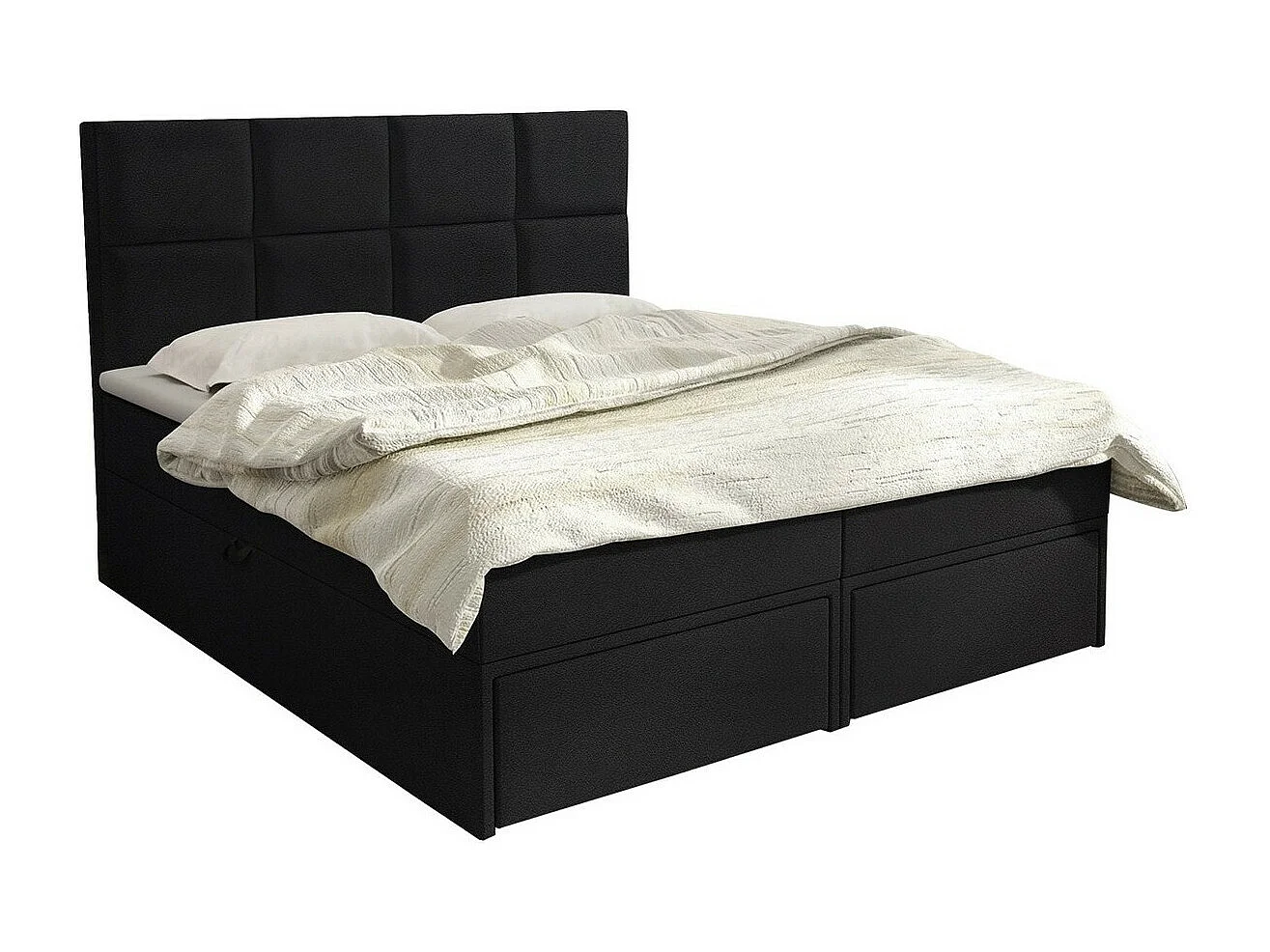 Cama continental Eugene 101, Doble, Continental, Negro, 140x200, Cuero ecológico, 140cm