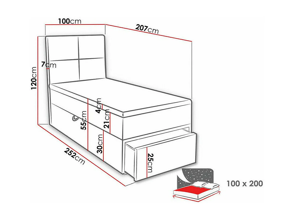 Lit continental Eugene 100, Continental, Unique, Blanc, 100x200, Faux cuir, 100x207x120cm