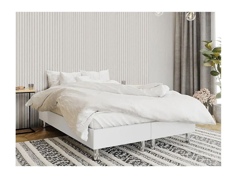 Lit continental Logan 101, Double, Continental, Blanc, 160x200, Faux cuir, 160x200x47cm
