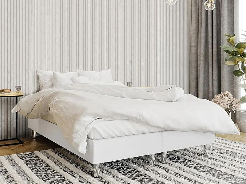 Letto continentale Logan 101, Continentale, Doppio, Bianco, 160x200, Eco-pelle, Con, 47cm