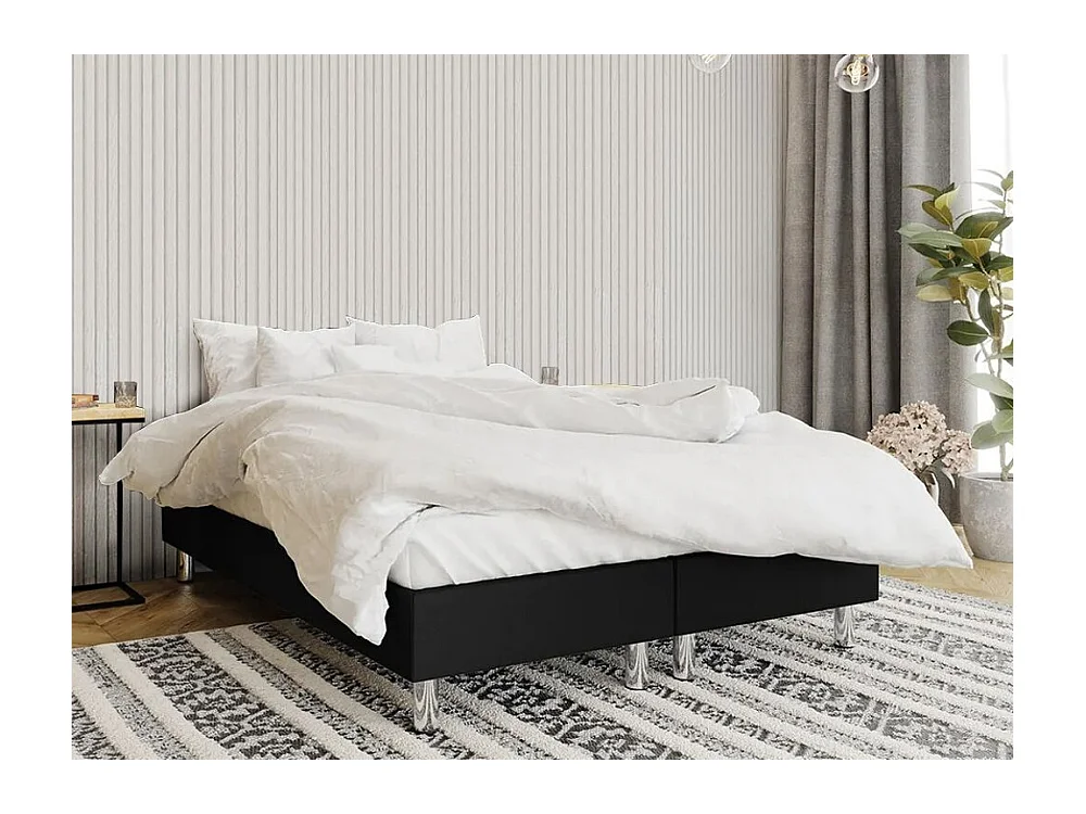 Lit continental Logan 101, Double, Continental, Noir, 160x200, Faux cuir, 160x200x47cm
