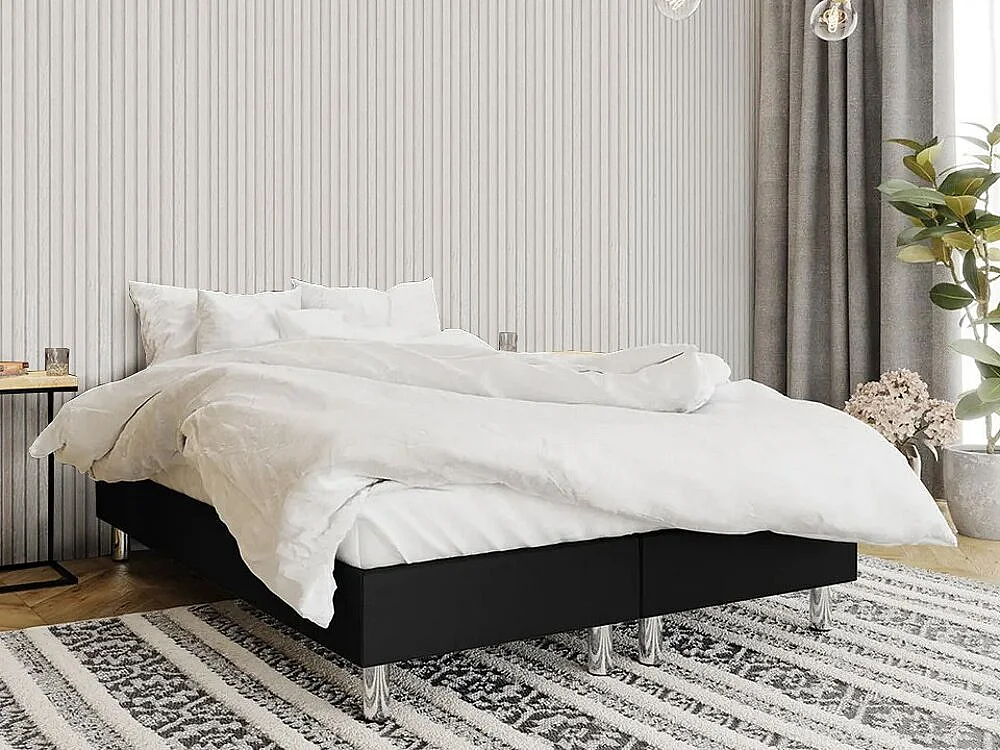 Cama continental Logan 101, Casal, Preto, Couro Ecológico, 16x20x5cm