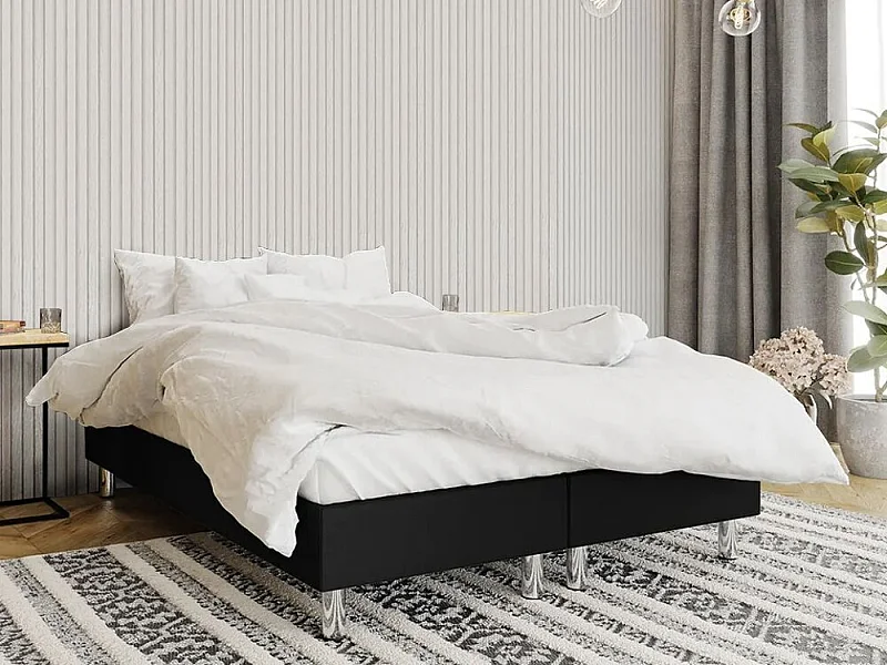 Lit continental Logan 101, Continental, Double, Noir, 160x200, Faux cuir, Disponible,