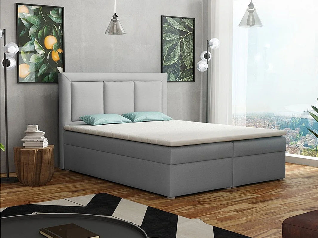 Cama continental Pomona 112, Continental, Doble, Gris, 180x200, Tapiz, Somieres, 180cm