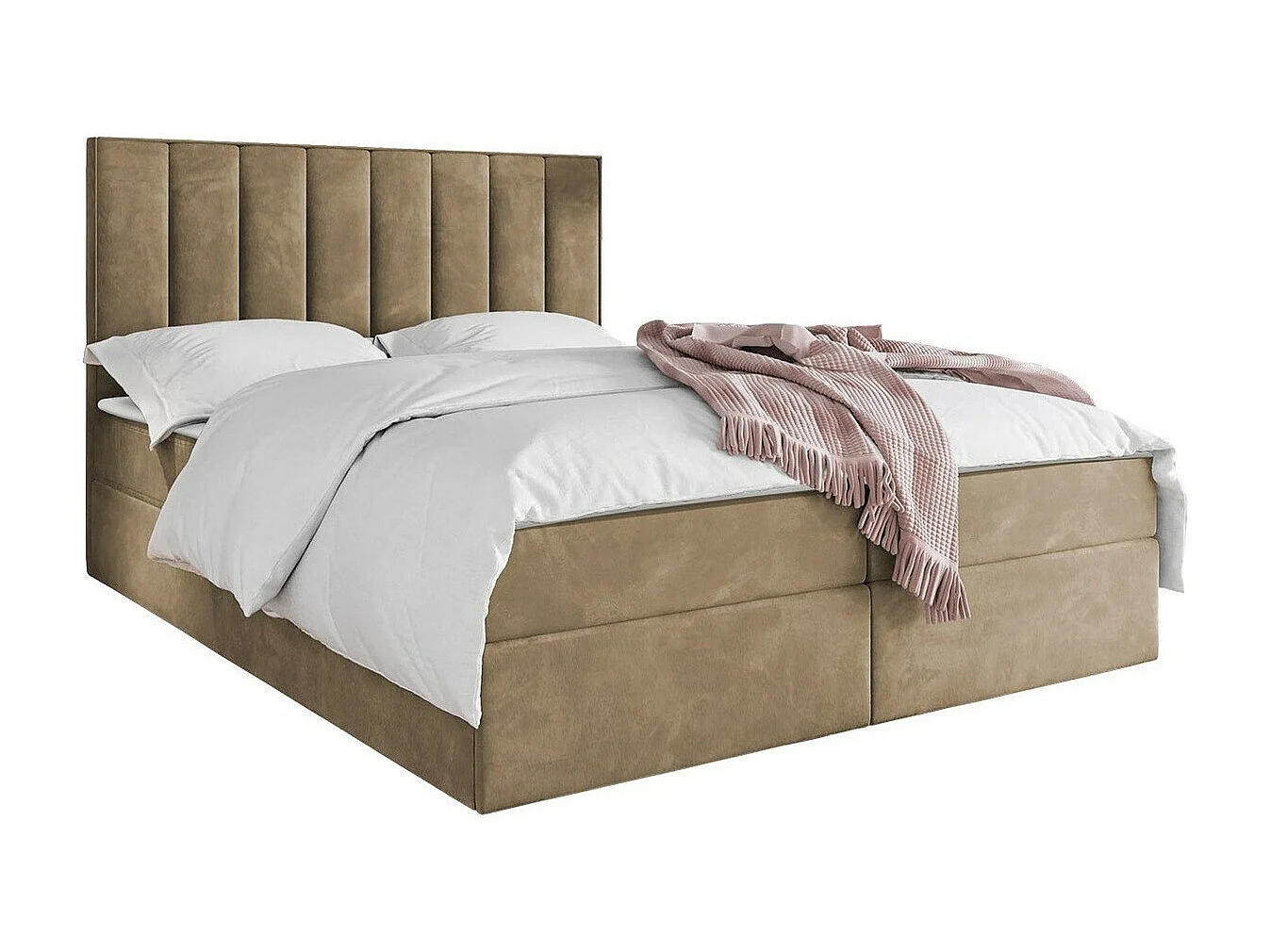 Cama continental Stamford 101, Casal, Castanho claro, Tecido