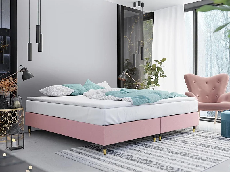 Lit continental Logan 109, Continental, Double, Rose, 180x200, Tissu, Disponible, 180cm