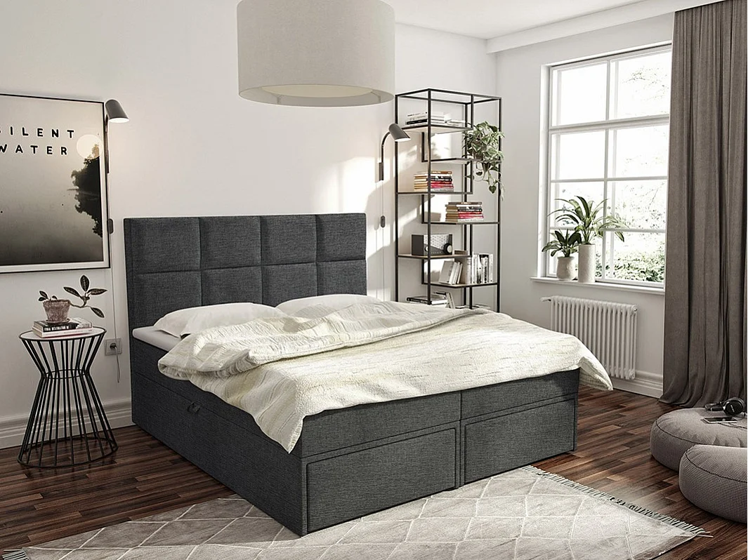 Cama continental Eugene 101, Doble, Continental, Gris, 140x200, Tapiz, Somieres, 140cm