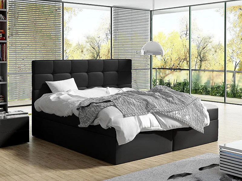 Cama continental Comfivo 196, Casal, Preto, Couro Ecológico