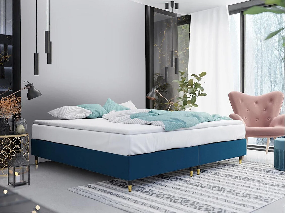 Cama continental Logan 109, Doble, Continental, Azul, 160x200, Tapiz, Somieres, 160x200cm