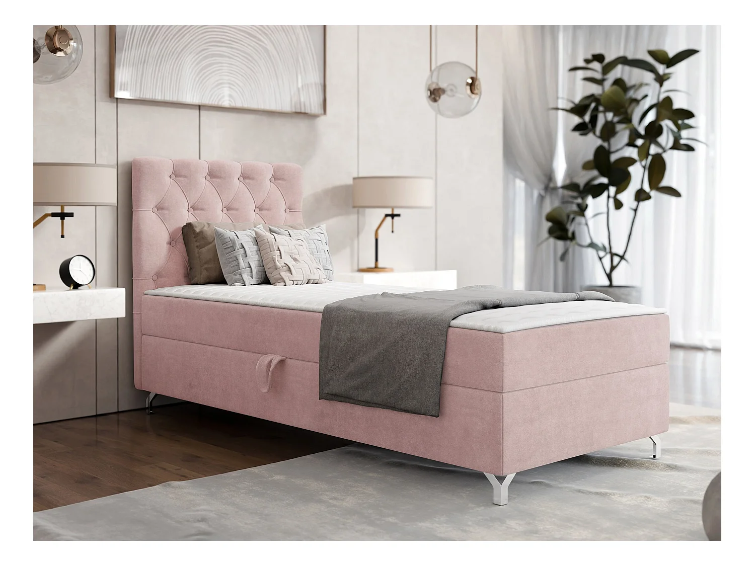 Letto continentale Memphis 142, Continentale, Singolo, Fucsia, 90x200, Arazzo, Con, 90cm