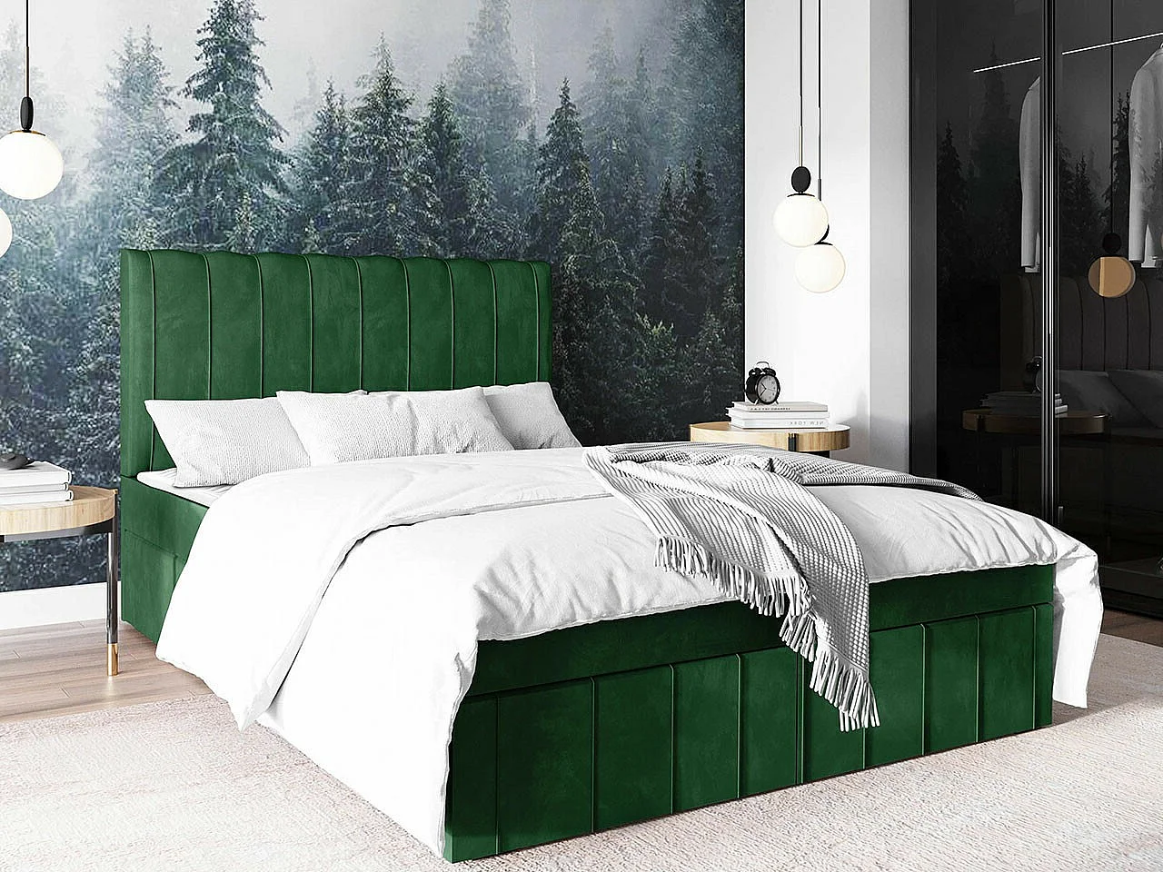 Lit continental Stamford 106, Double, Continental, Vert, 160x200, Tapisserie, 160x209cm