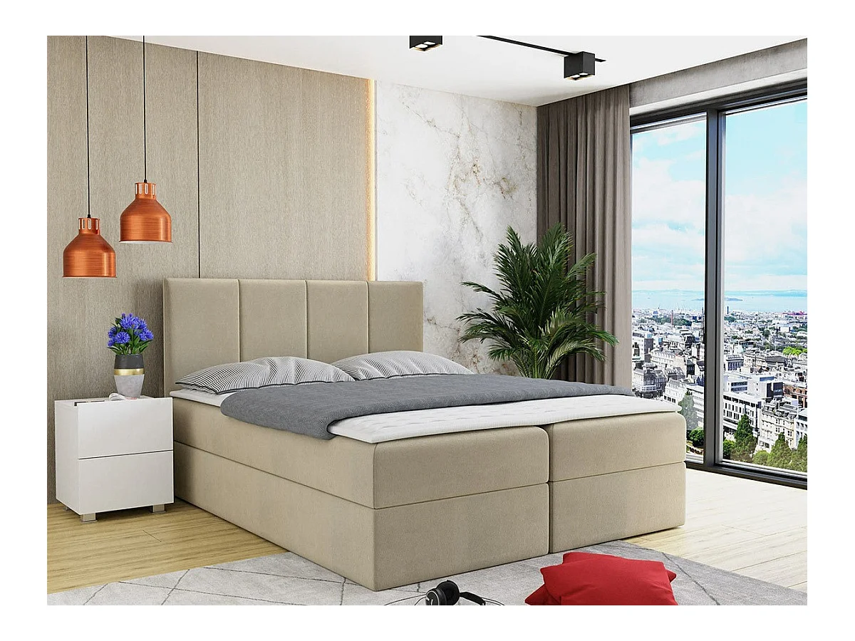 Cama continental Baltimore 147, Continental, Doble, De color marrón claro, 140x200, Tapiz