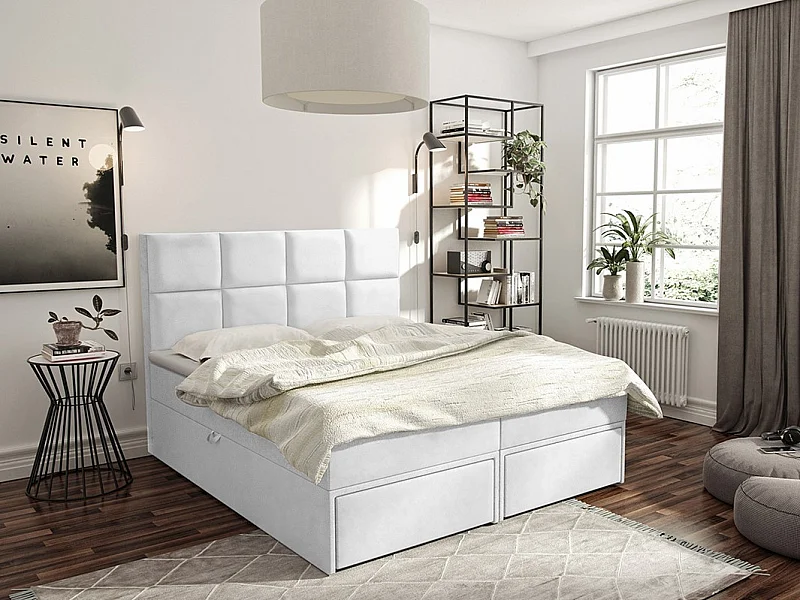 Cama continental Eugene 101, Doble, Continental, Blanco, 180x200, Cuero ecológico, 180cm