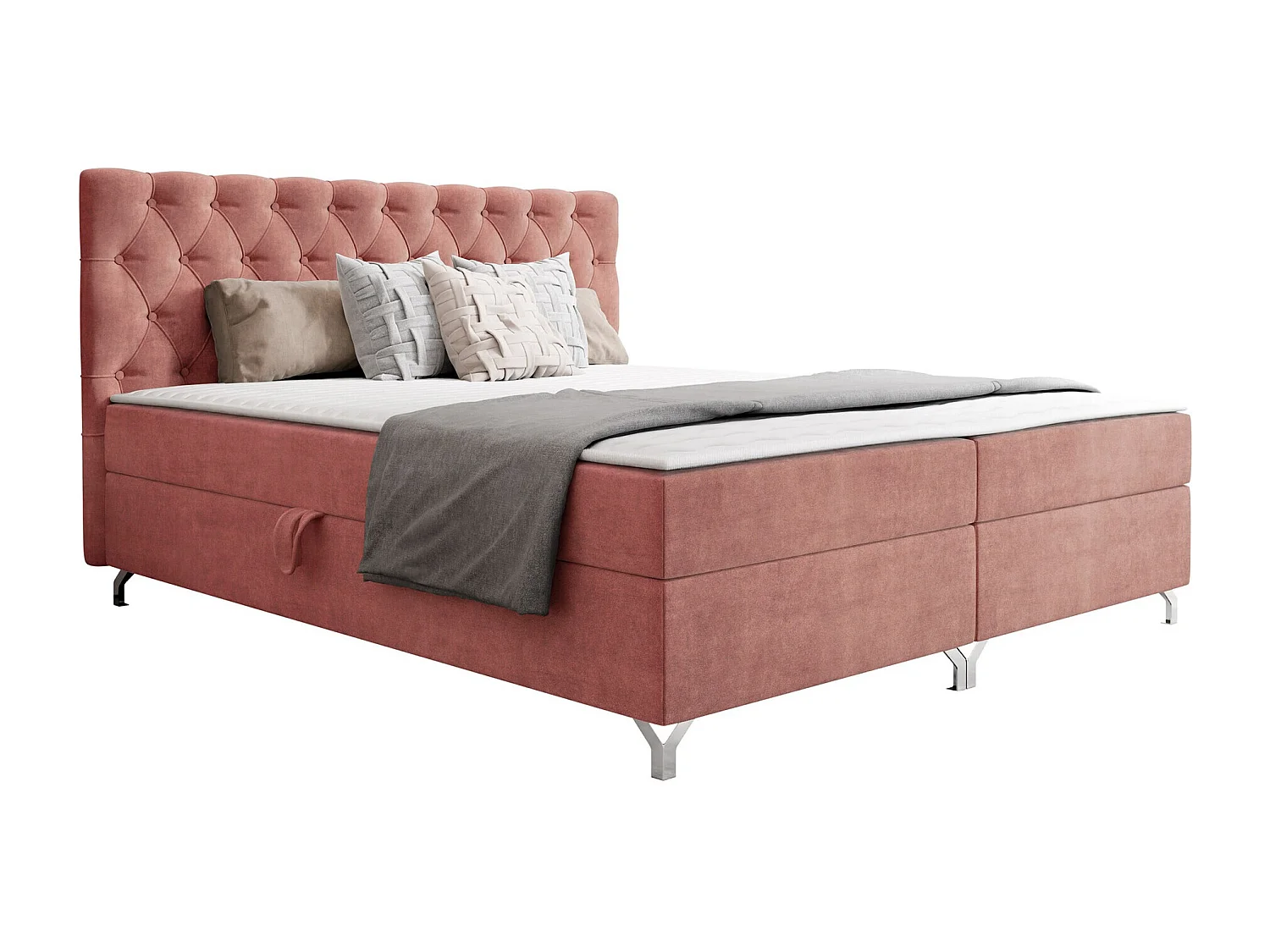 Cama continental Memphis 141, Continental, Doble, Rosa, 180x200, Somieres, 186x207x114cm