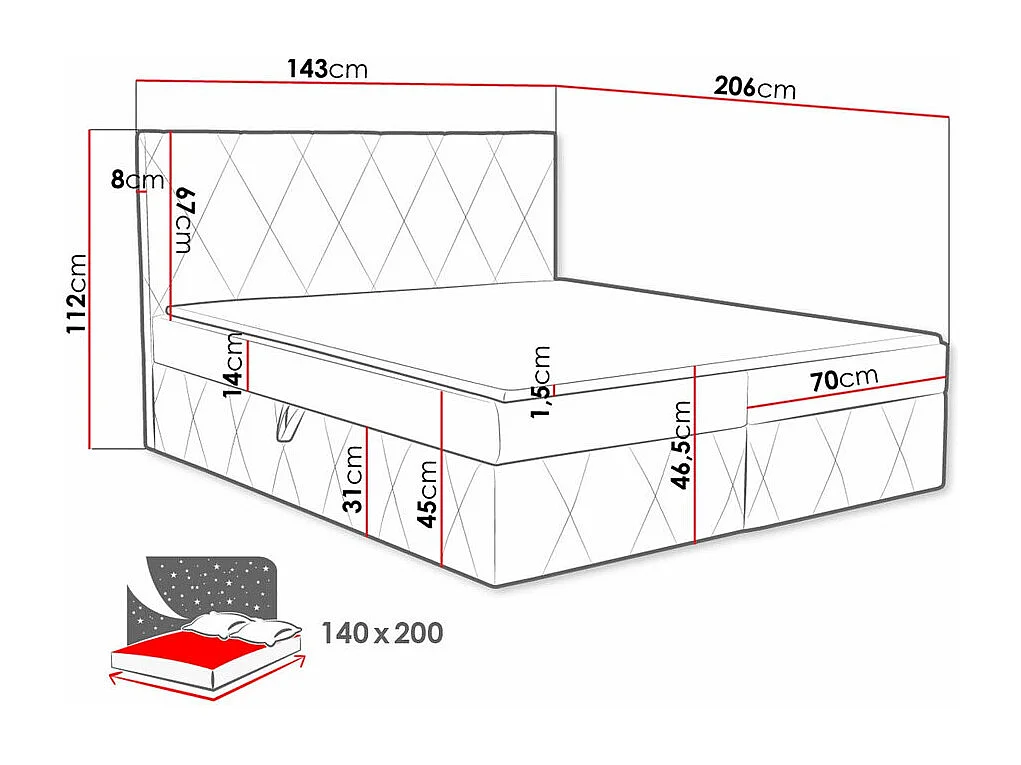 Cama continental Comfivo 225, Continental, Rosé, Tecido, 14x21x11cm