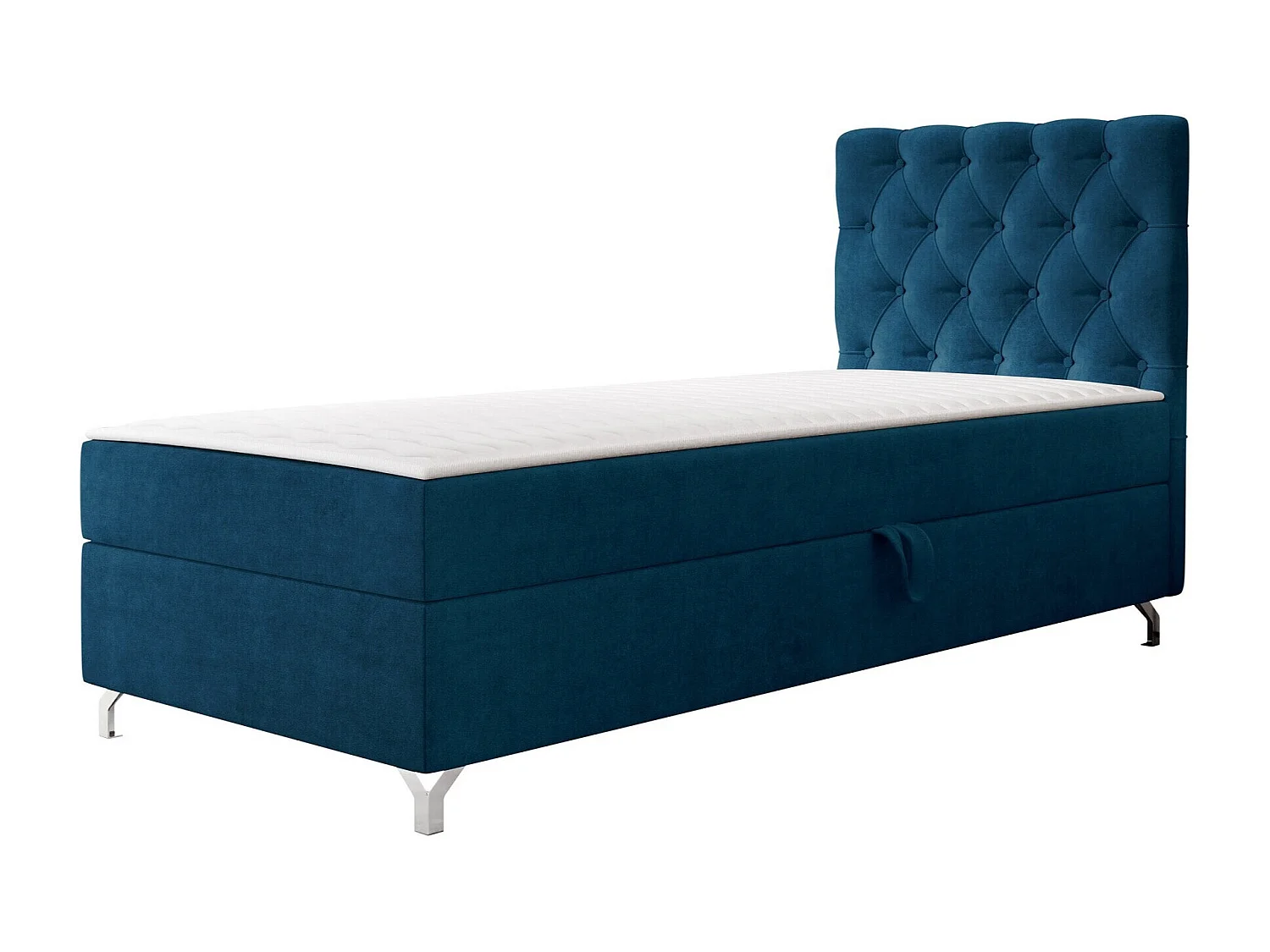 Lit continental Memphis 142, Unique, Continental, Bleu, 90x200, Tapisserie, 90x207x114cm