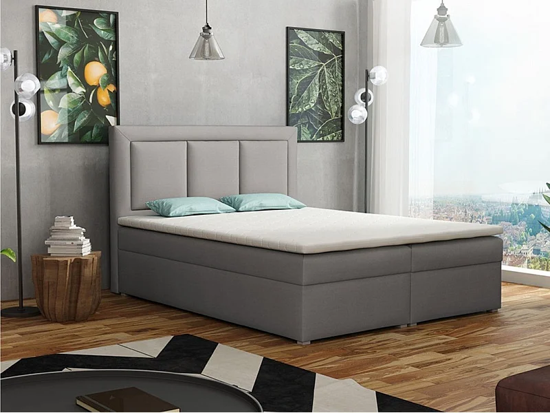 Cama continental Pomona 112, Continental, Doble, Gris, 160x200, Tapiz, Somieres, 160cm