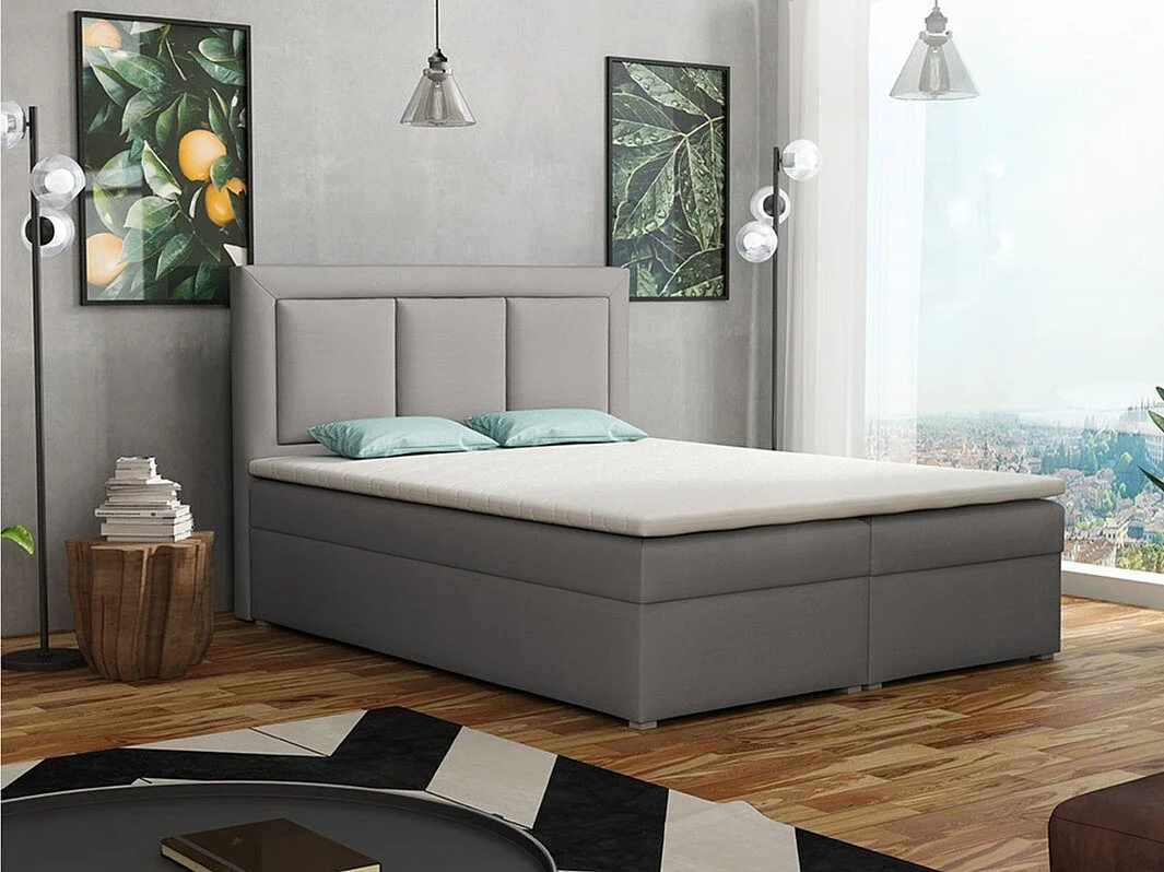 Lit continental Pomona 112, Double, Continental, Gris, 160x200, Tissu, Disponible, 160cm