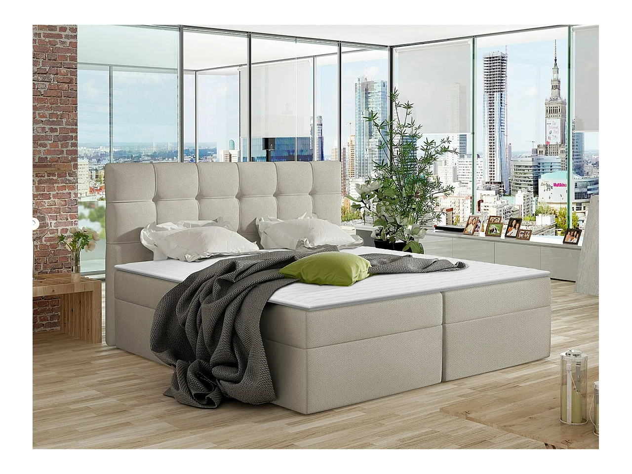 Letto continentale Comfivo 195, Doppio, Continentale, Nocciola, 140x200, Arazzo, 146cm