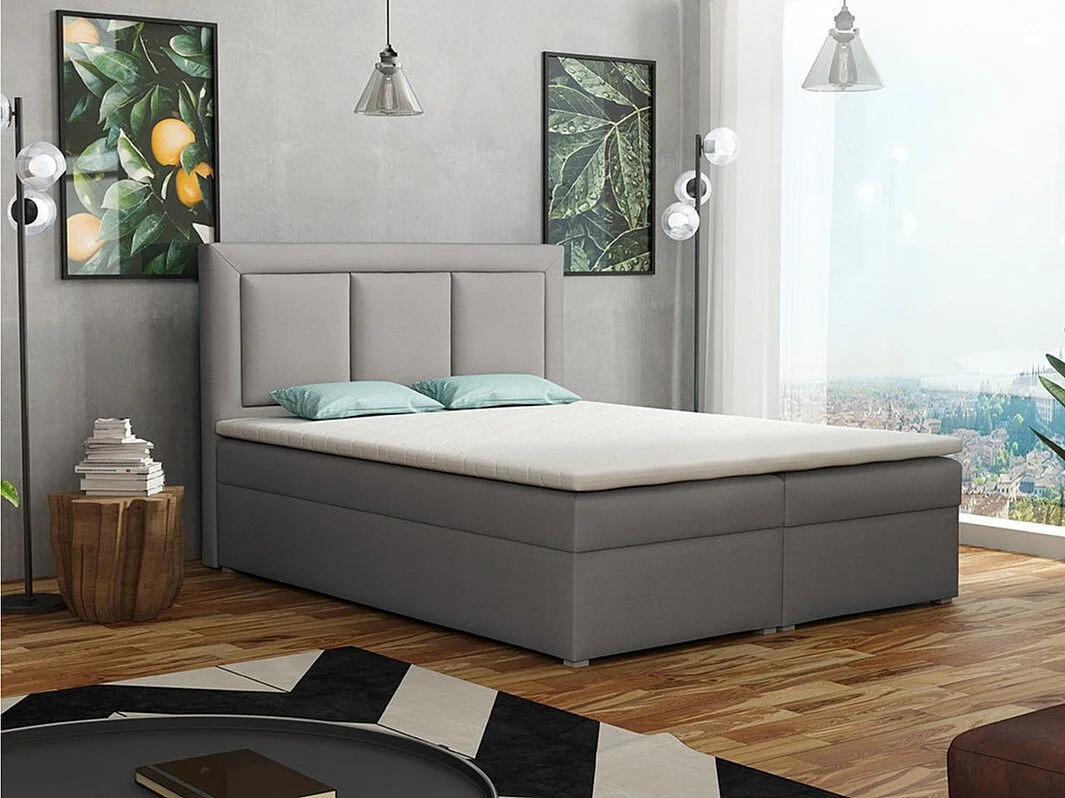 Cama continental Pomona 112, Continental, Doble, Gris, 180x200, Tapiz, Somieres, 180cm