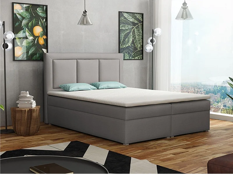 Cama continental Pomona 112, Casal, Cinzento, Tecido, Estrados de cama