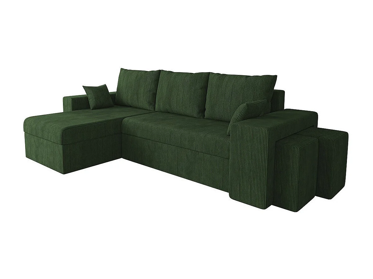 Sofá rinconero Memphis 138, Verde, Función de descanso, Almacenaje, 256x139x80cm