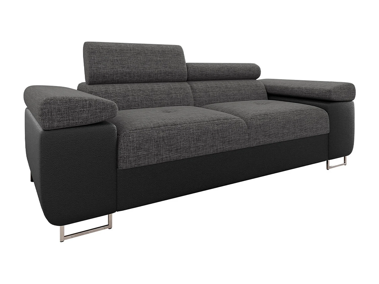 Sofá Comfivo Eliferu 105, Gris, 198x102x70cm, Cuero ecológico + Tapiz, Patas: Metal