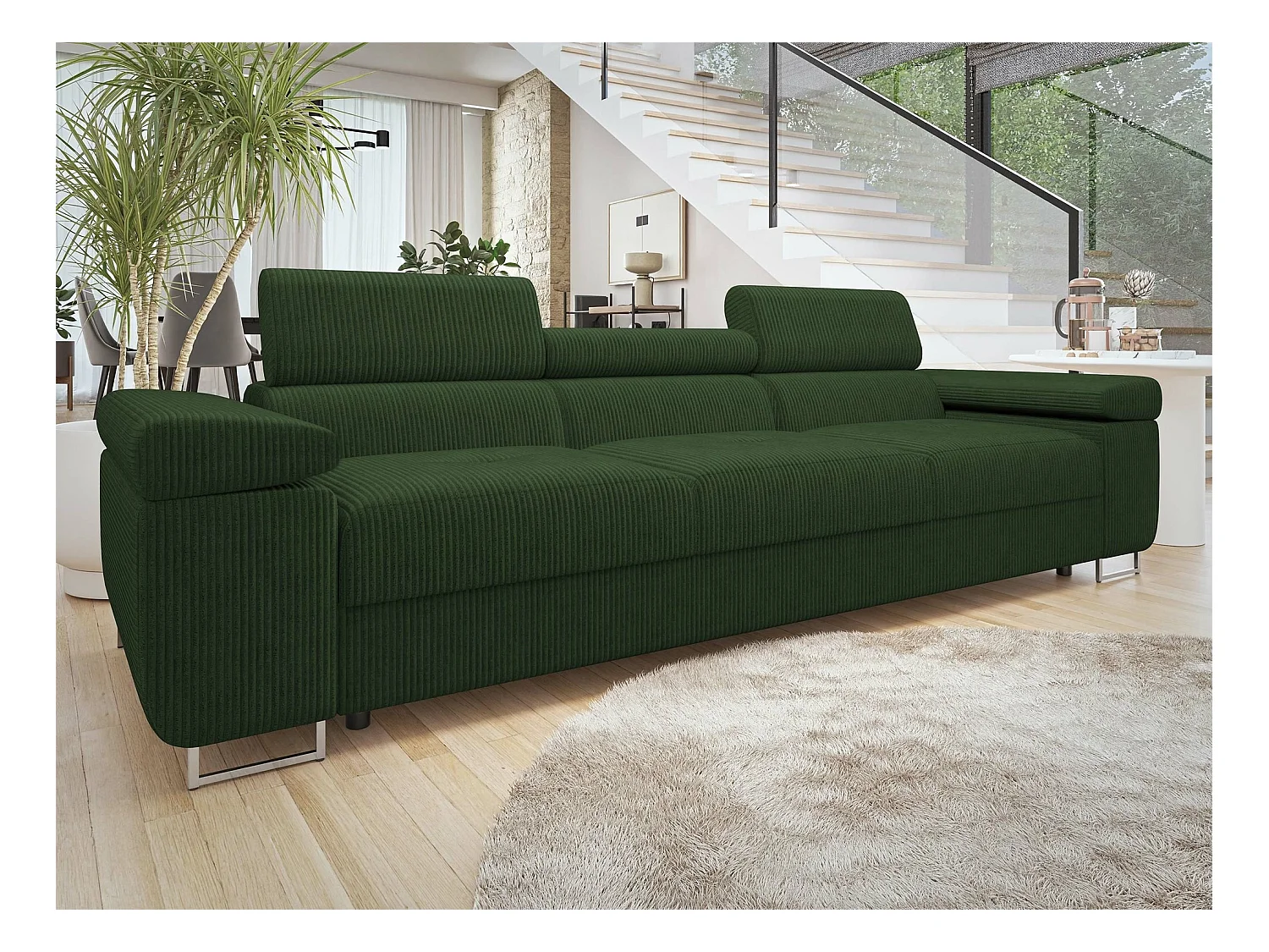 Canapé Comfivo Eliferu 104, Vert, 263x102x70cm, Tapisserie, Pieds: Métal