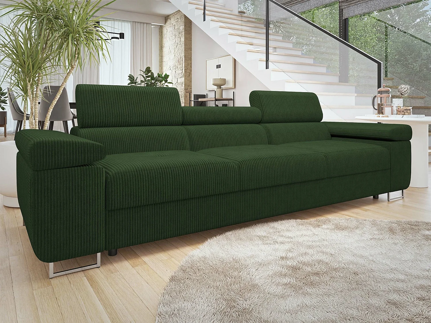 Sofá Comfivo Eliferu 104, Verde, 263x102x70cm, Tapiz, Patas: Metal