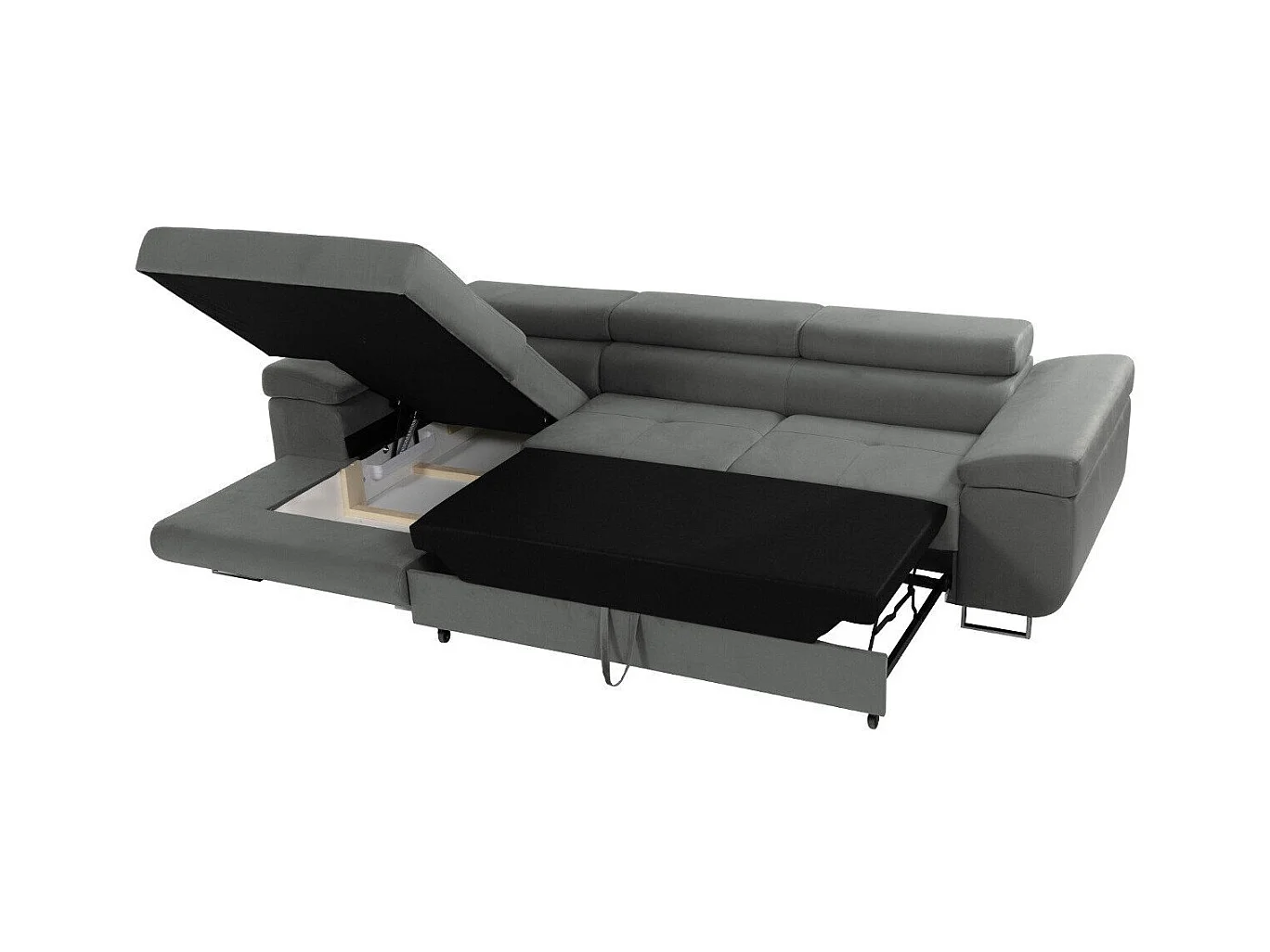 Canapé d'angle Comfivo Eliferu 102, Gris, Fonction de couchage, Boîte de literie, 280cm