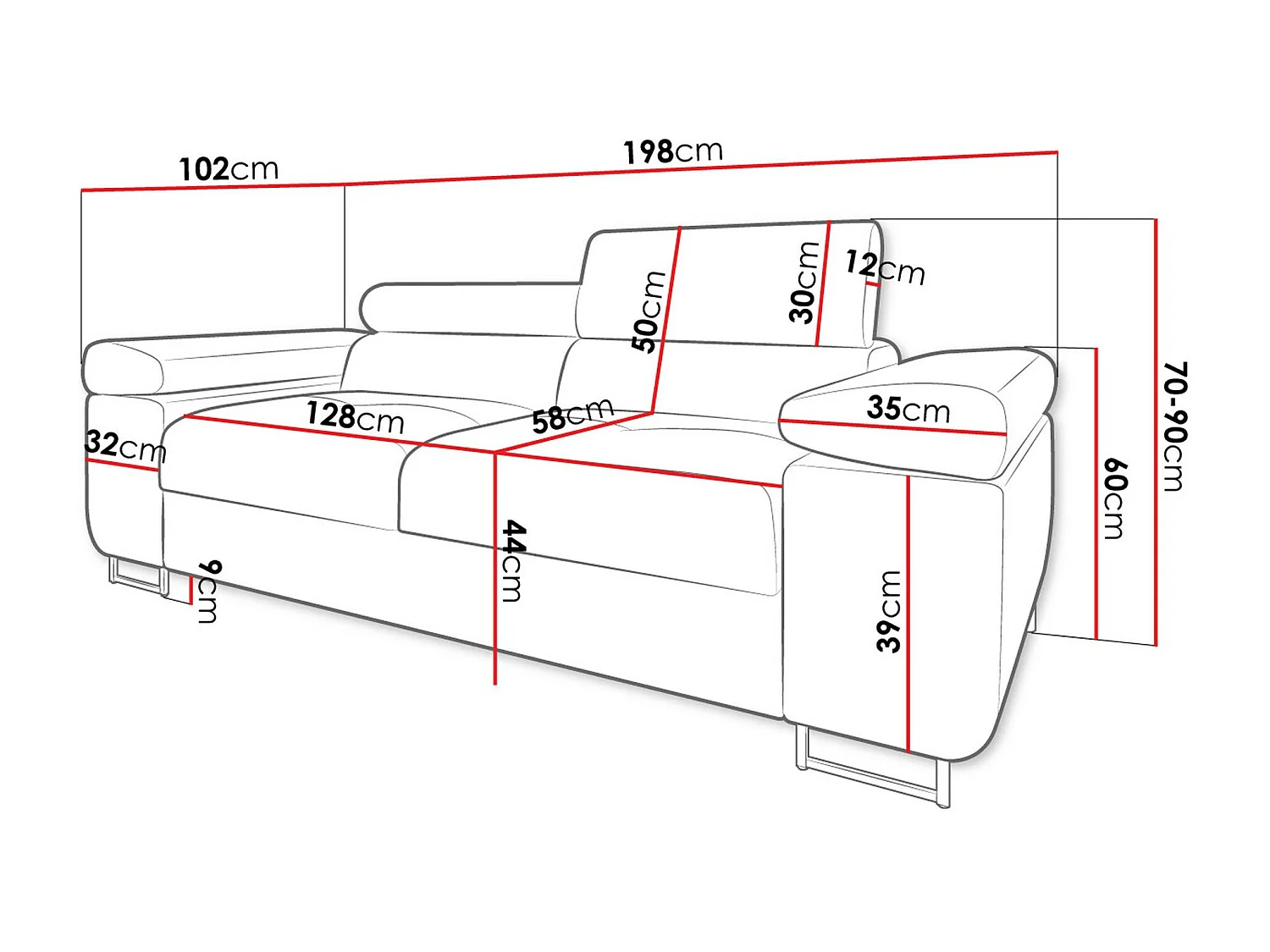 Sofá Comfivo Eliferu 105, Azul, 198x102x70cm, Tapiz, Patas: Metal