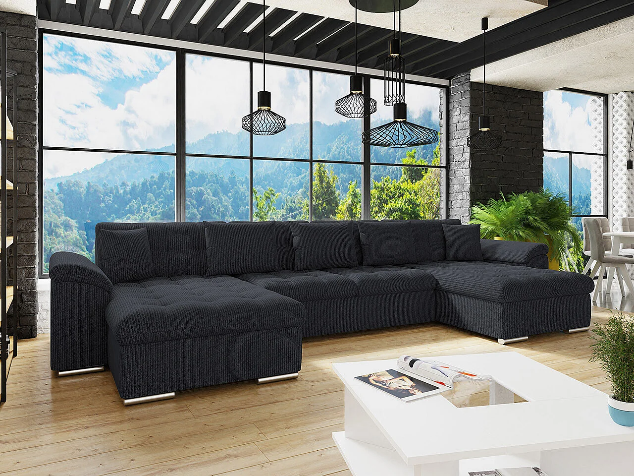 Canapé d'angle Comfivo 359, Gris, Fonction de couchage, 375x155x76cm