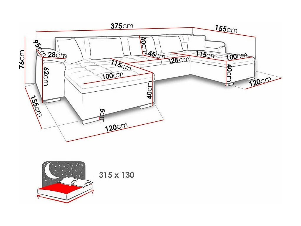 Canapé d'angle Comfivo 359, Gris, Fonction de couchage, 375x155x76cm